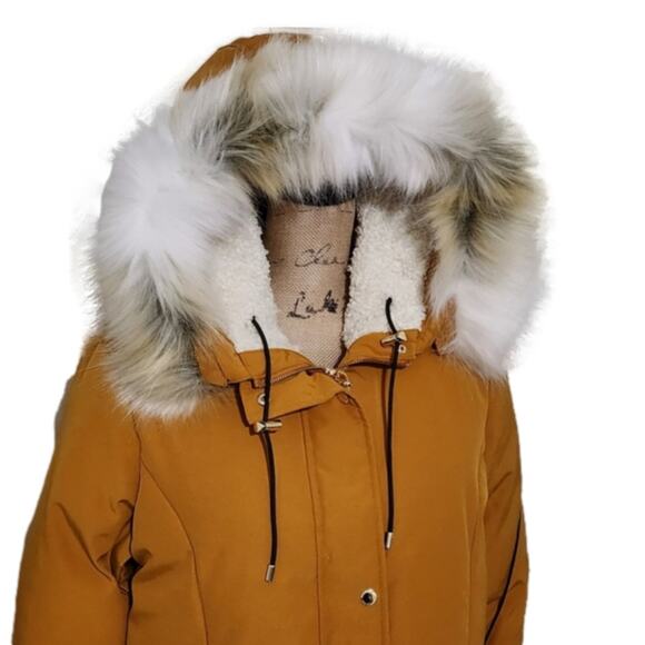 Sam Edelman Spicy Mustard Faux Fur Hooded‎ Long Parka Size Large New! - Picture 5 of 10